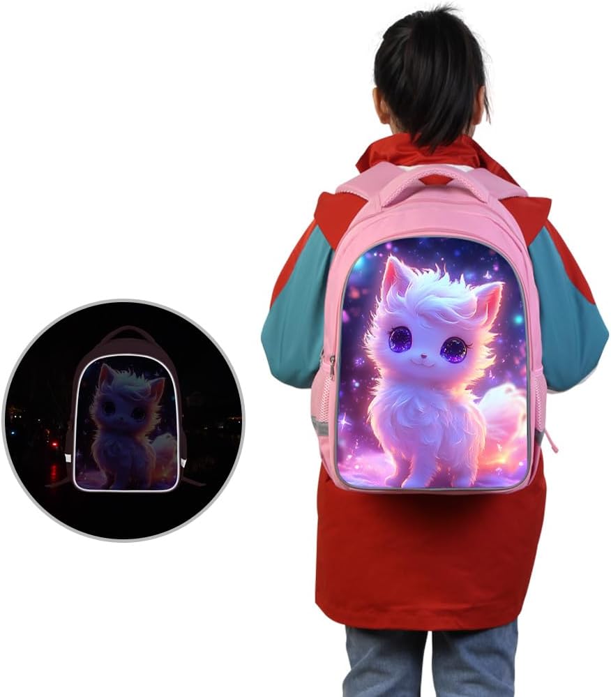 Kids School Backpack for Boys & Girls Lightweight Waterproof Bookbag Large Capacity Ergonomic Comfortable Shoulder Straps Ideal for Elementary Middle School and Travel Pink Fox Pattern - Image 5