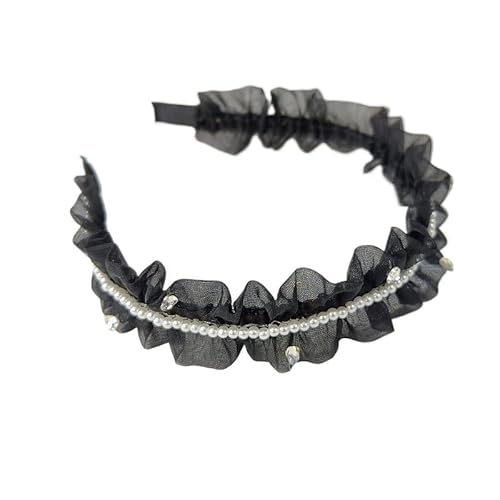 AFPSDLFJDLS Mesh Ruffle Edge Rhineston Headband Women's Hair Headbands Accessory