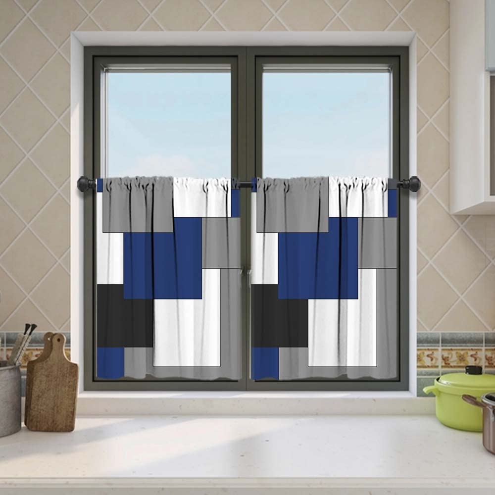 Rideaux de cuisine à étages MCALK gris et noir, cantonnières d'art moderne de 61 cm pour fenêtres