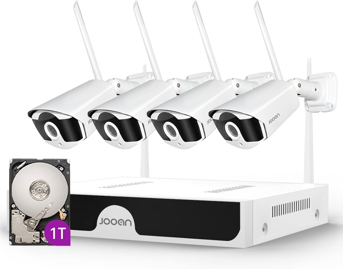 [2K,10CH Upgrade Available, Audio] Wireless Security Cameras System Outdoor, 3.0MP 1296P H.265 One-Way Audio,Night Vision,Motion Detection,Remote Access,Metal Case- Pre-Install 1TB Hard Drive