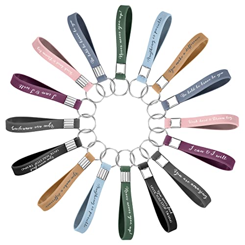 Image of Fumete 24 Pcs Inspirational Keychain Gift Employee Appreciation Gift for Women Motivational Key Rings Thank You Keychain(Classic Colors)