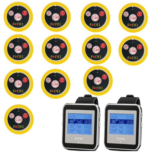 Image of Wireless Waiter Calling System By Fodel India - Set of 12 Call Bell Buttons with 02 Watch Receiver -Service Pager system for Restaurants, Cafes & Lounges