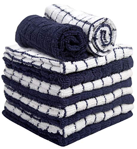 Image of Bumble Dish Cloths (8 Pack) | 12 inch x 12 inch | 100% Cotton Kitchen Towels | 405 GSM | Soft, Highly Absorbent & Durable Dish Towels for Kitchen | Navy