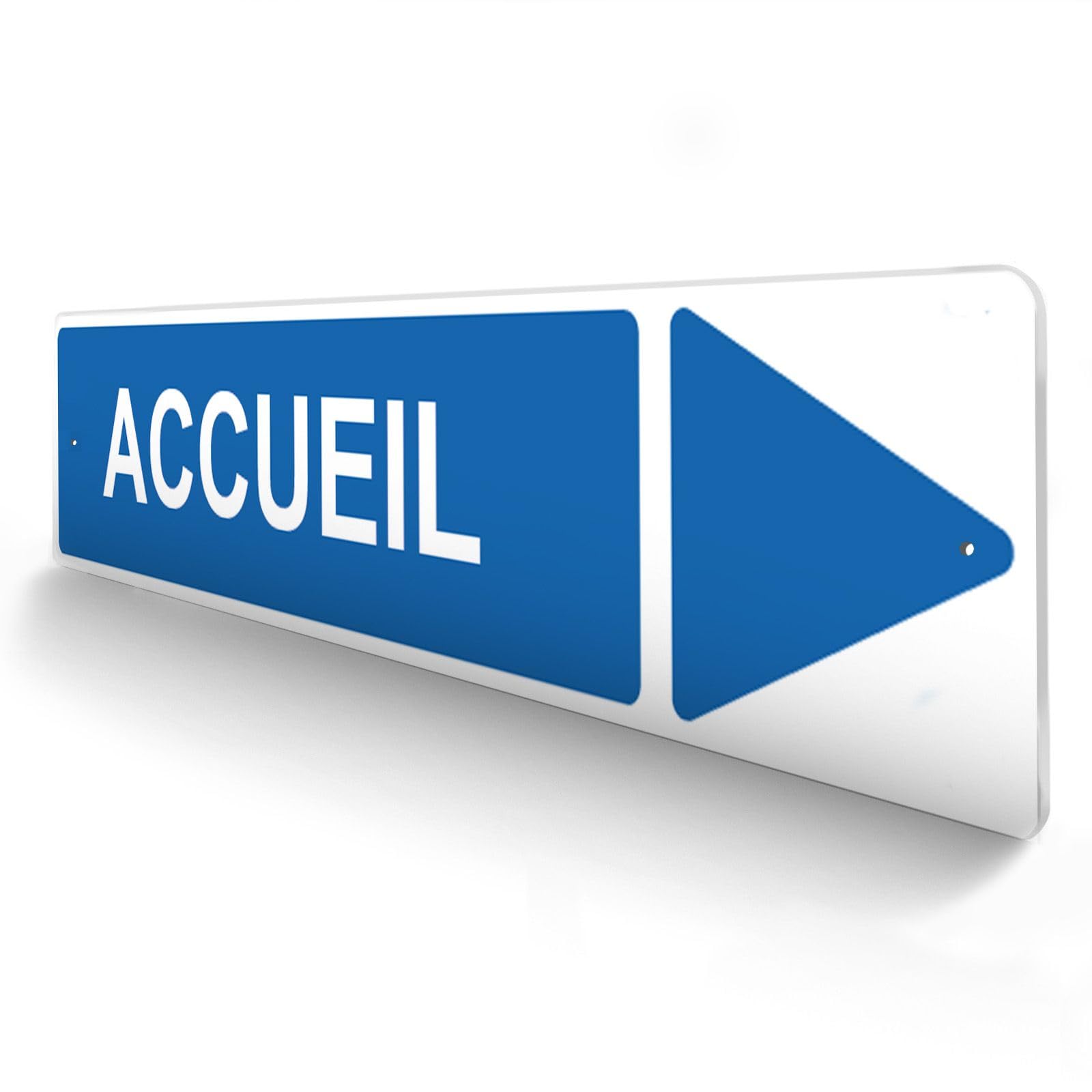 Panneau de signalisation pour camping "ACCUEIL Droite" - 48 x 10 cm - Bleu