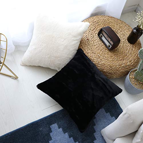 Home Brilliant Black Cushion Covers for Scatter Cushions Luxury Decorative Faux Rabbit Fur Cushion Covers 45 x 45 Pack of 2 - Image 2