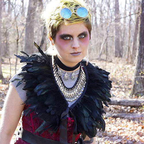 Zucker - Fashion Feather Choker - Steampunk Accessories - Feathers For Cosplay, Costumes - Elizabethan Collar - Bolero - Black Iridescent #TOP3