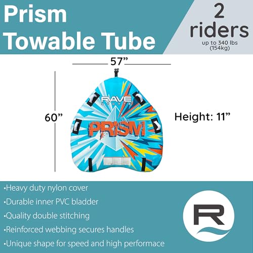 Image of RAVE Sports Razor Inflatable Towable Tube, 1-2 Riders, Unique Skim-Fast Bottom Coating, Nylon Cover, Four Foam-Filled Reinforced Handles, Quick Connect Tow Point, Boat Tubes and Towables