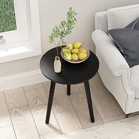 Dime Arts Shoppee Round Side Table, Nightstand Coffee End Table for Living Room, Bedroom, Small Spaces, Easy Assembly Modern Home Decor Bedside Table with Natural Wood Legs (Black) (B0BPHJY4LX) Amazon Price History, Amazon Price Tracker