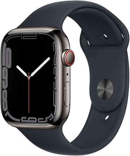 Apple Watch Series 7 GPS + celular de 1.61 pulgadas Reloj inteligente con caja de acero inoxidable de grafito con correa deportiva de medianoche.