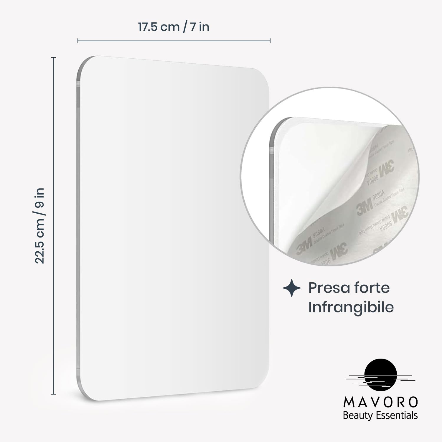 Mavoro 17.5 x 22.5 cm specchio da barba per doccia | Adesivo 3M | Acrilico infrangibile | Meno appannamento | Sottile senza cornice | Peel & Stick | Sicuro senza vetro (1 pack)