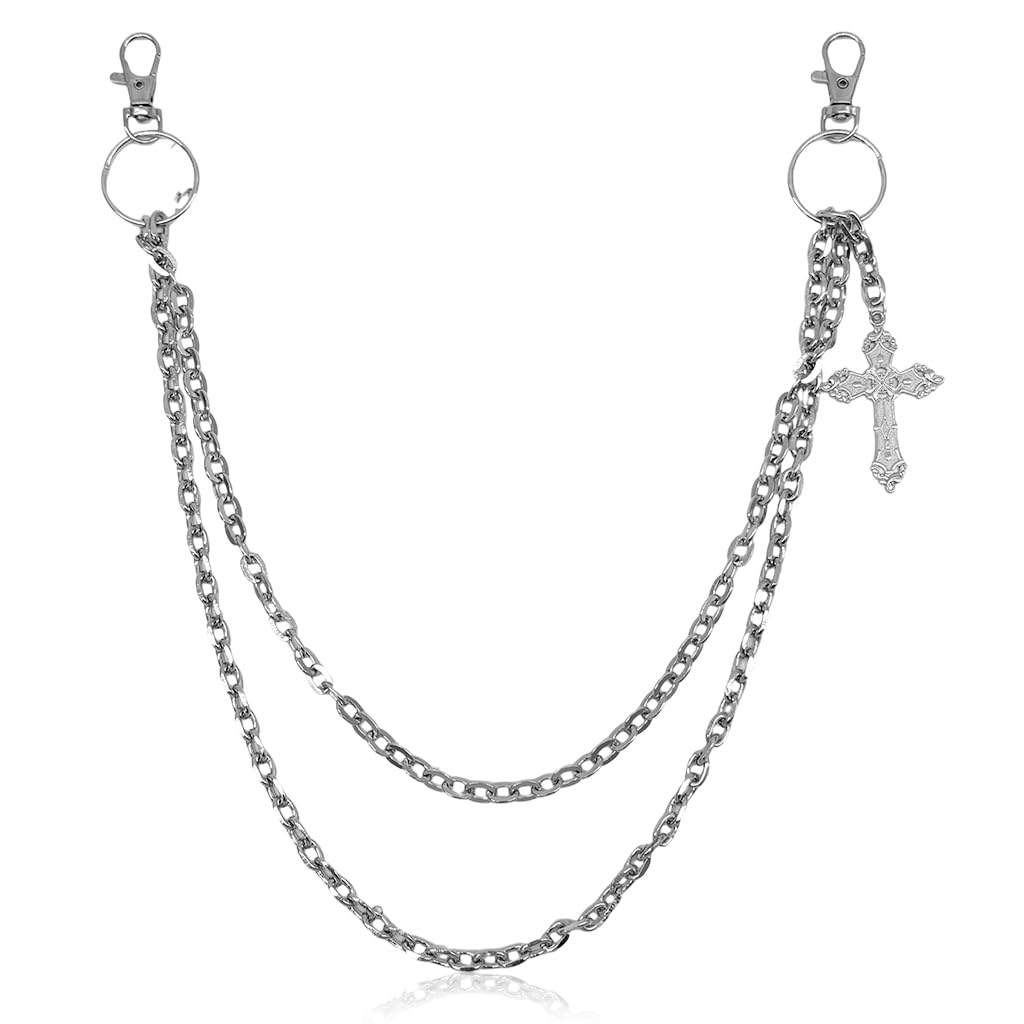 gustave Punk Layered Pants Chain for Men Women Silver Cross Rivet Tassel Wallet Chains Hip Hop Pocket Chains Goth Jewelry Key Chain Wallet for Men-picture-3