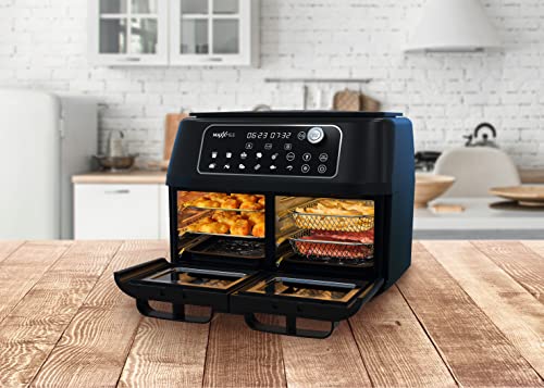 MAXXMEE Heteluchtfriteuse, dubbele kamer, 11 liter, slimme combinatie van heteluchtoven, grill en friteuse met 2 XXL-frituurvakken met elk 5,5 liter, digitaal bedieningspaneel en kijkvenster - Afbeelding 4