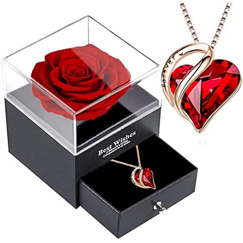 Preserved Real Rose with Crystal Necklace Cover