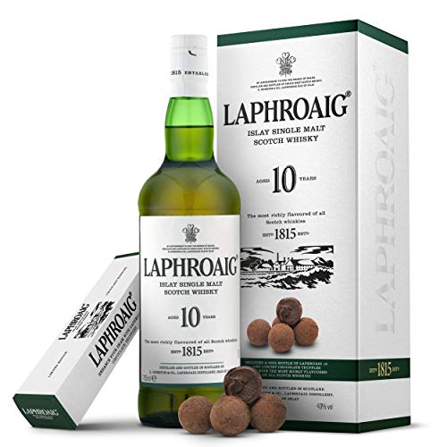 Laphroaig 10 Year Old Islay Single Malt Scotch Whisky with Milk Chocolate Truffles Gift Box, 70 cl - Amazon Exclusive