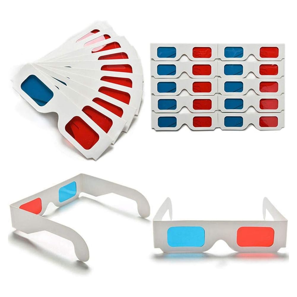 Gafas 3D,100 Pares Lentes Estéreo Papel Rojo Y Azul para Películas Set Anaglifo de Papel Gafas 3D