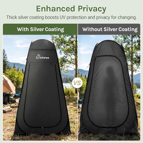 Image of Wolfwise Pop Up Changing Tent Pro for Camping, Portable Shower Tents with Removable Floor & Rain Fly, Outdoor Silver Coating Privacy Toilet Bathroom Dressing Instant for Beach