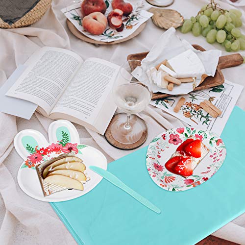 Amosfun Easter Party Supplies Disposable Bunny Paper Plate Cup Fork Spoon Tissue Tablecloth Cartoon Rabbit Baby Shower Birthday Bridal Shower Tea Party Favors (Green) Dessert Paper Plates #TOP4