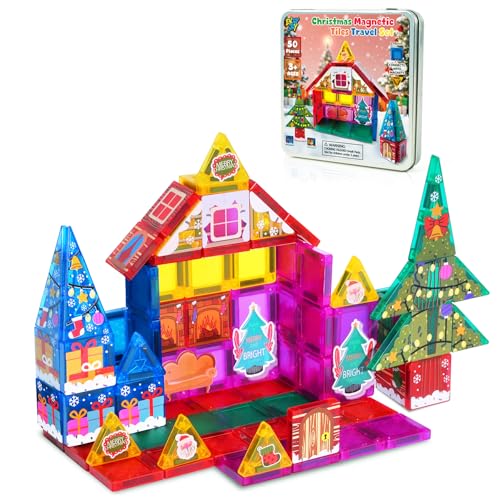 Enjoyjoy Mini Magnetic Tiles - 50PCS Travel Magnet Tiles 2025 Set Portable On-The-Go Magnetic Tiles for Kids 4-8 Creativity Magnet Building Blocks Toys Valentines Day Gifts for Kids 3+