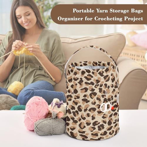 Image of Tatenale Crochet Bag Yarn Bag Knitting Project Bag with Pockets and Handle Portable Yarn Storage Organizer Tangle Free 8.3x11 InchLeopard Skin Print18