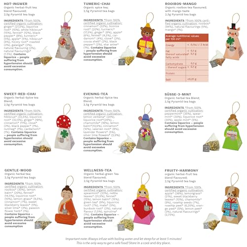 Image of Creano Organic Herbal Tea Gift Set 'Tea Lovers' - 9 pyramid tea bags in 9 cute shapes to give as gifts - 22.5g*