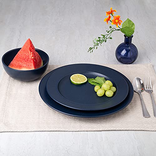 Stoneware 12 Piece Dinnerware Set By Glavers Service For 4, Round Navy Blue Dishes – Made In Portugal High-End Quality. Includes 4 Dinner Plates 4 Salad Plates, And 4 Bowls. #TOP2