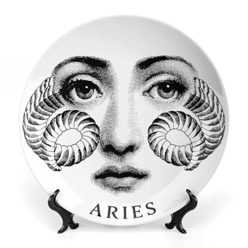 Lina Cavalieri - Piatto decorativo da parete, 20,3 cm, motivo: viso misterioso, con staffa e gancio a molla, decorazione unica per gli amanti dell'Ariete