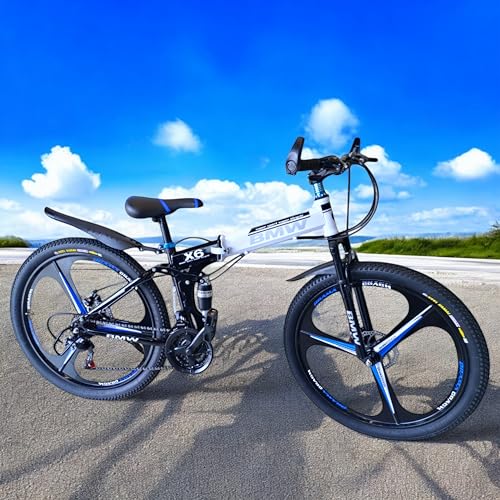 Image of BMV X6 Foldable Cruiser Bicycle | 26-Inch Bike with 21-Speed Gears, Dual Disc Brakes, Hydraulic Suspension & Carbon Steel Frame | Perfect for City & Off-Road Adventures (Black 3 s)