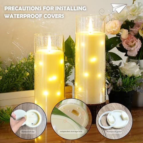 Image of kakoya 11 inch x 4 inch Large Outdoor Waterproof Flameless LED Candles with Remote and Timer,Acrylic Pillar Candles Battery Operated with Embedded Star String for Porch,Patio,Outdoor Decor,Set of 2(Ivory)