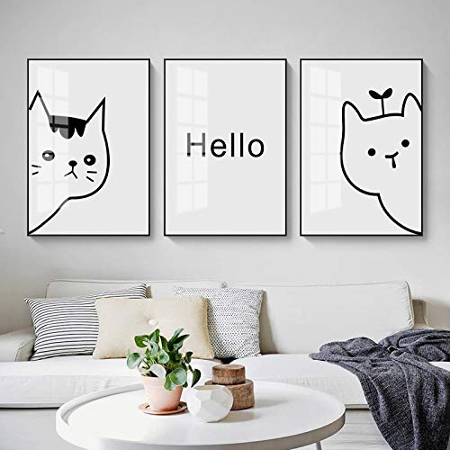 Art mural minimaliste moderne lot de 3 affiches dessin au trait animal toile 50x70 cm sans cadre