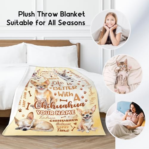 Custom Chihuahua Blanket, Chihuahua Lovers Gift, Cute Soft Throw Gifts for Girls Boys Women, Cozy Flannel Throw Blankets for Bed Travel, 50"x60"