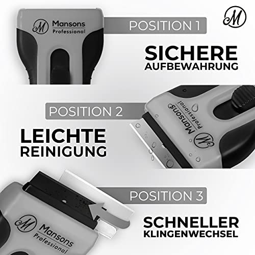 Mansons Glasschaber mit 15 Klingen für Herdkratzer, Profi Schaber mit Soft-Touch-Griff für Induktionskochfeld & Glaskeramik, Kochfeldschaber für Kochfeld und Backofen, Set
