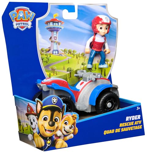 PAW PATROL - Ryder-Figur mit Quad-Rettungsfahrzeug, stabiles Basis-Fahrzeug, authentisches Spielzeug zur Serie für Kinder ab 3 Jahren
