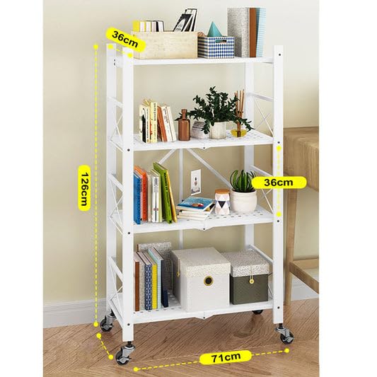 Image of Foldable Movable Storage Rack /Organiser, Book Shelf for Living Room, Office, Library (White, 4 Layer)