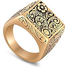Akitsune Floris Ring | Design ring women mens stainless steel big floral flowers ornament seal - Matte black silver gold