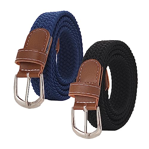 TSHAOUN 2 Pack Unisex Elastischer Stoffgürtel Geflochtener,Geflochtener und Elastischer Dehnbarer Gürtel,gürtel mit schnalle damen,elastischer gürtel,gürtel herren stoff (Black & Navy)