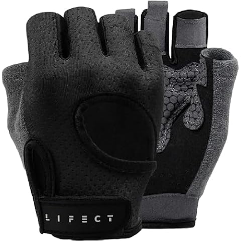 LIFECT Breathable Workout Gloves, Knuckle Weight Lifting Fingerless Gym Exercise Gloves with Curved Open Back, for Powerlifting, Crossfit, Women and Men (Black, Large) Cover
