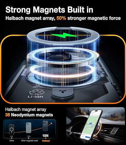 Image of TORRAS for iPhone 13 Case, iPhone 14 Case, Magnetic Stand, Fit for MagSafe | Sturdy & Versatile Stand, Military-Grade Shockproof, Slim Translucent Design, Anti-Fingerprint and Anti-Scratch, Black