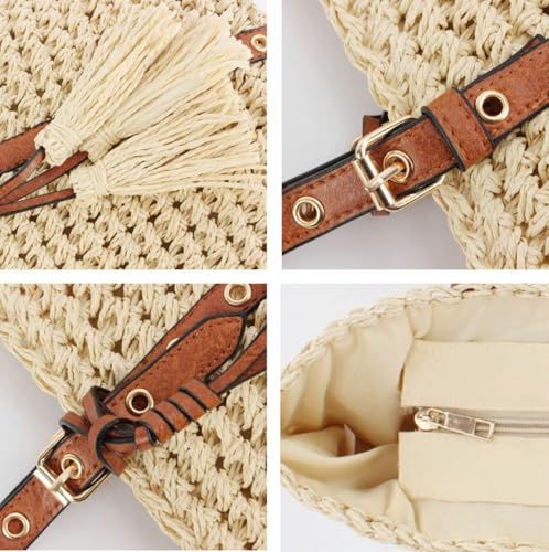 2025 Summer Straw Tassel Crochet Shoulder Bag Women Adjustable Strap Zip Casual Tote2