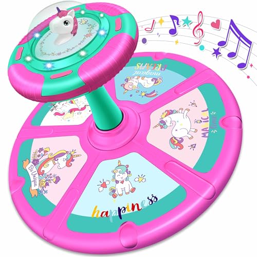 Image of RMOKA Unicorn Sit and Spin Toy for Toddlers Girls Ages 1-3 2-4, Birthday Gift for 2 3 4 Years Old Girl, 360° Spin Seat Kids Indoor Interactive Sensory Toy with LED & Music