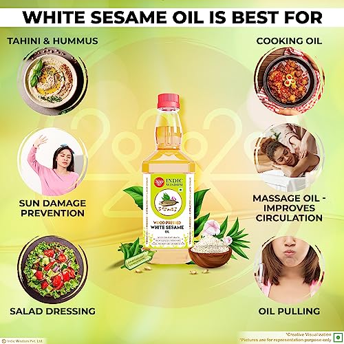 Image of IndicWisdom Wood Pressed White Sesame Oil 200 ml (Cold Pressed White Sesame Oil - Extracted on Wooden Churner)
