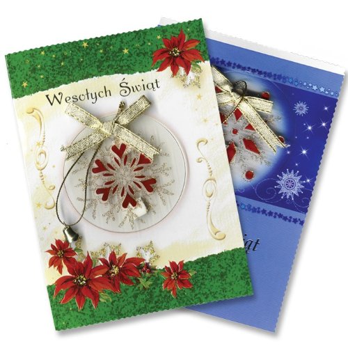 Polish 3D Pop Up Christmas Cards with Cute Envelopes - Seasons Greeting Stationary Cards from Poland for Gift Idea - Happy Holiday and Festive Xmas Display Decoration w/Bells & Ribbons Design
