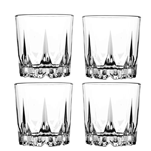 GLASKEY Whiskey Glasses, Set of 4, 7.5oz, Premium Crystal Tumbler, Bourbon Scotch Glasses for Cocktails, Rock Style Old Fashioned Drinking Glassware
