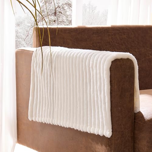 Meider 100% Waterproof Couch Arm Covers Set of 2 Fuzzy Chair Arm Covers Pads Thick Soft Recliner Cushions Non-Slip Couch Armrest Covers for sofa (White 22 x 22 2 Pack)