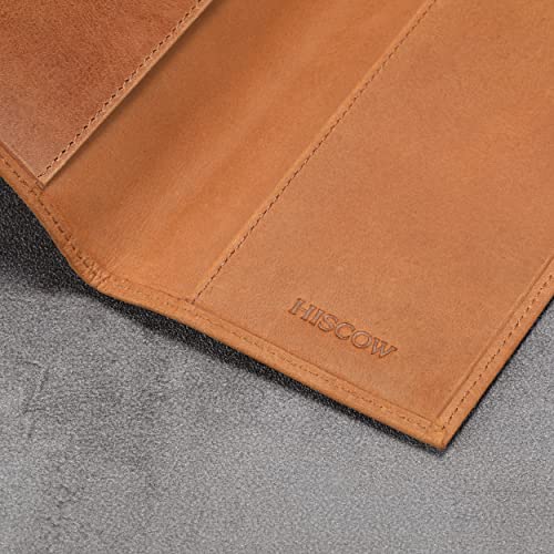 Image of HISCOW Slim Leather Checkbook Cover for Personal Checks, Vintage Brown, One Size, Minimalist