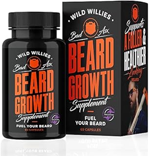 The Manskape Co Beard Growth Vitamins Supplement by Wild Willies - Beard Growth Pills for Fuller & Thicker Beard, Formulated with Biositol Complex & 19 Hair Grooming Nutrients - 60 Capsules