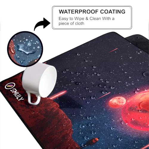 Image of Red Planet Space Design Large Desk Mat, Extended Mouse Pad 58.5 x 28 cm, Desk Pad, Washable Mousepad, 2mm Thick Non-Slip Rubber Base, Stitched Edges for Office, Home & Workstation (Multicolour)