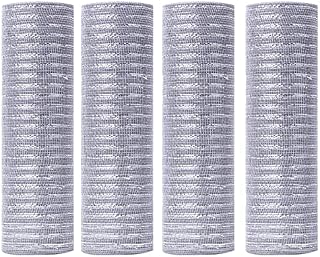 4 Rolls Deco Mesh Rolls, 10 Inch x 10 Yards Deco Mesh Rolls for Wreath Making, Deco Mesh Rolls Decomesh, Metallic Foil Poly Mesh for DIY Crafts, Fall Decor, Swag, Garland (Grey/Silver)