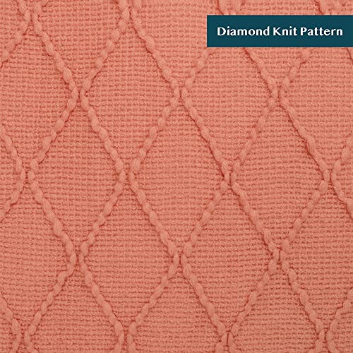 Pavilia Knitted Throw Blanket Fringe Coral Orange Peach Salmon | Decorative Tassel Boho Farmhouse Decor Couch Bed Sofa Fall Outdoor | Woven Modern Textured Afghan Soft Lightweight Cozy Acrylic 50X60 #TOP3