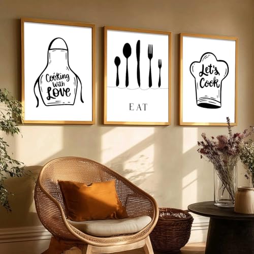Image of HOTHOUSE Kitchen Wall Artposter With Frame For Living Room Bed Room Hotel Wall Decor Digital Reprint engineered wood Set of 3 (19X25 inch)