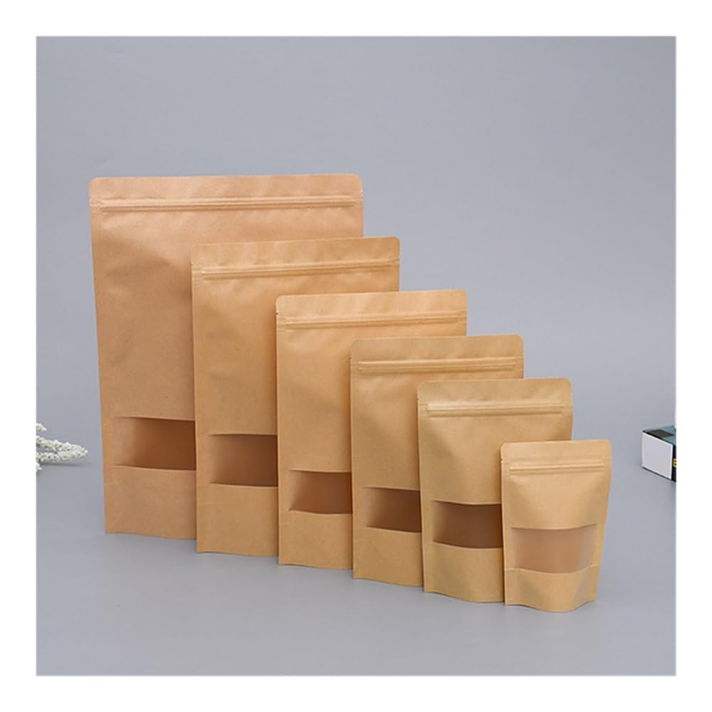 50 sacchetti in carta kraft opaca con cerniera, riutilizzabili, autosigillanti, per caramelle, pane, biscotti, biscotti, 16 x 23 cm, 9 x 14, 10 x 15 15 15 x 22 cm, 18 x 26 cm
